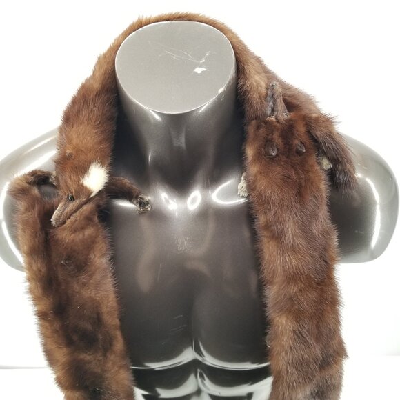 Vintage Hess's Genuine Mink Fur Stole Wrap Scarf w/ 3 Full Body Pelts - Picture 4 of 10